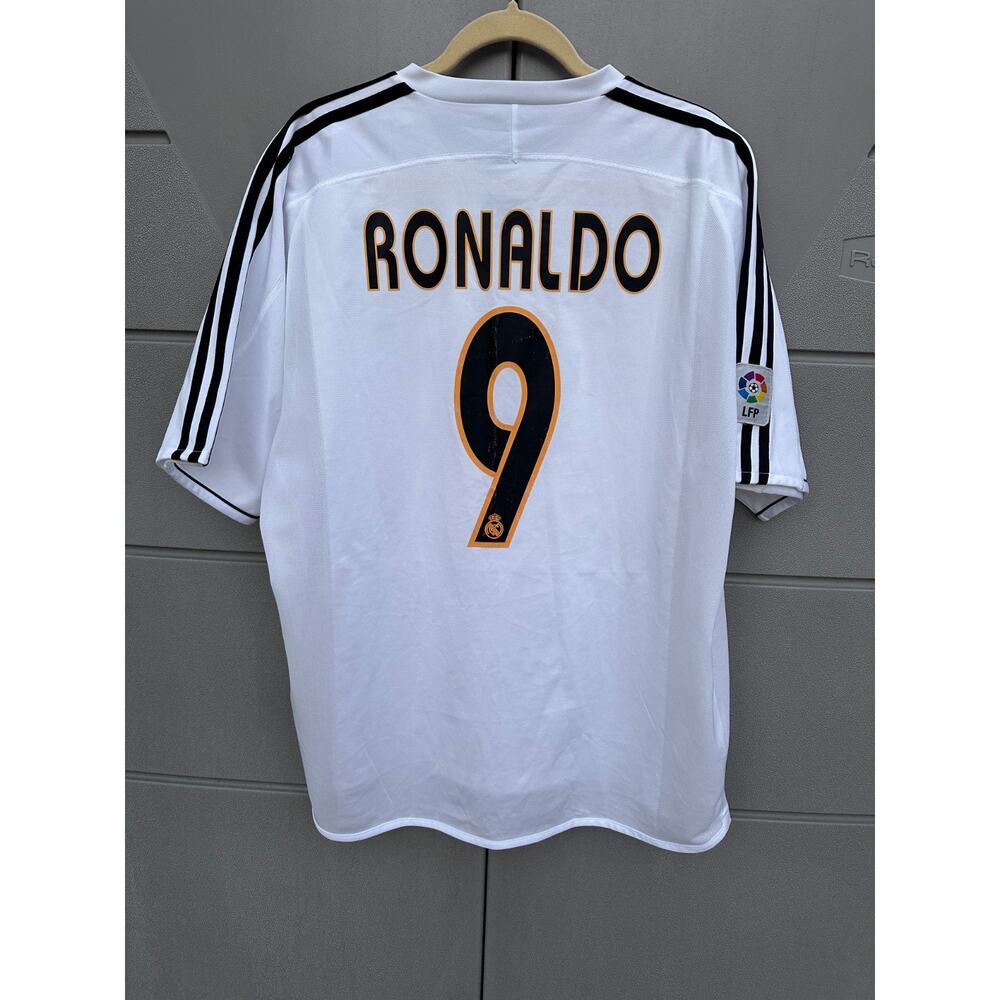 Adidas Real Madrid 2003-2004 Ronaldo #9 Soccer Jersey Men XL White Rare Fan Wear - Picture 10 of 11